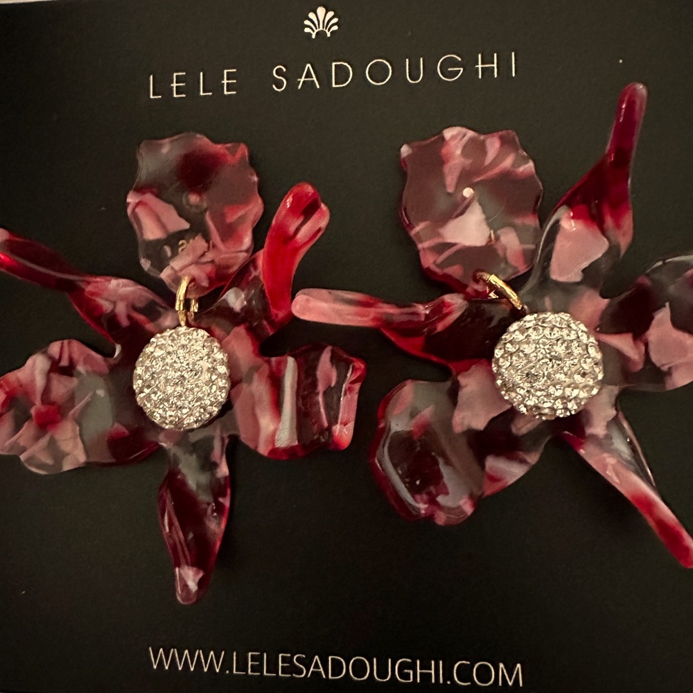 LELE sadoughi red flower and crystal drop earrings